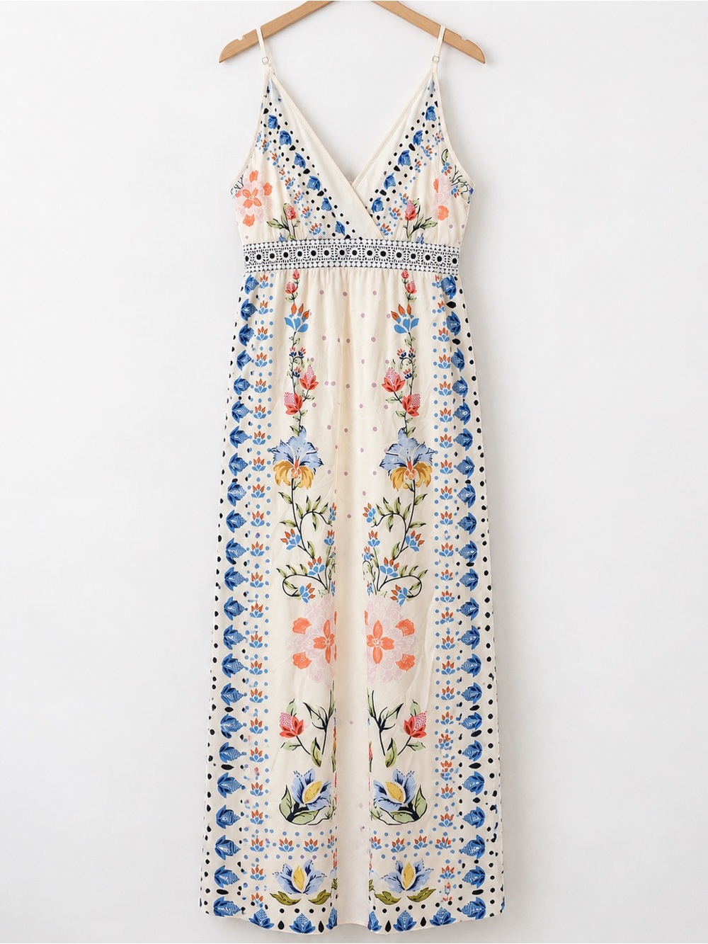 Cream Floral Embroidered Maxi Jumpsuit